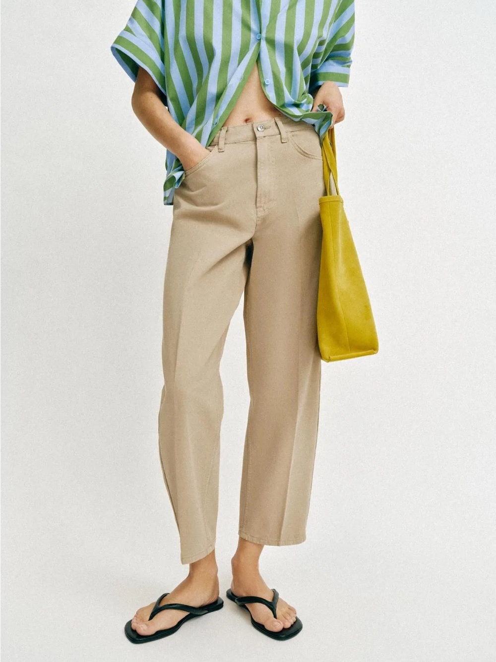 Zara ironed stripe barrel pants 6147/128/743 LIGHT CAMEL